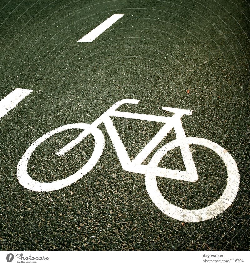 FLATTENED Asphalt Symbols and metaphors Bicycle Stripe Cycle race Road traffic Oncoming traffic Curb Street sign Sign Signs and labeling Contrast