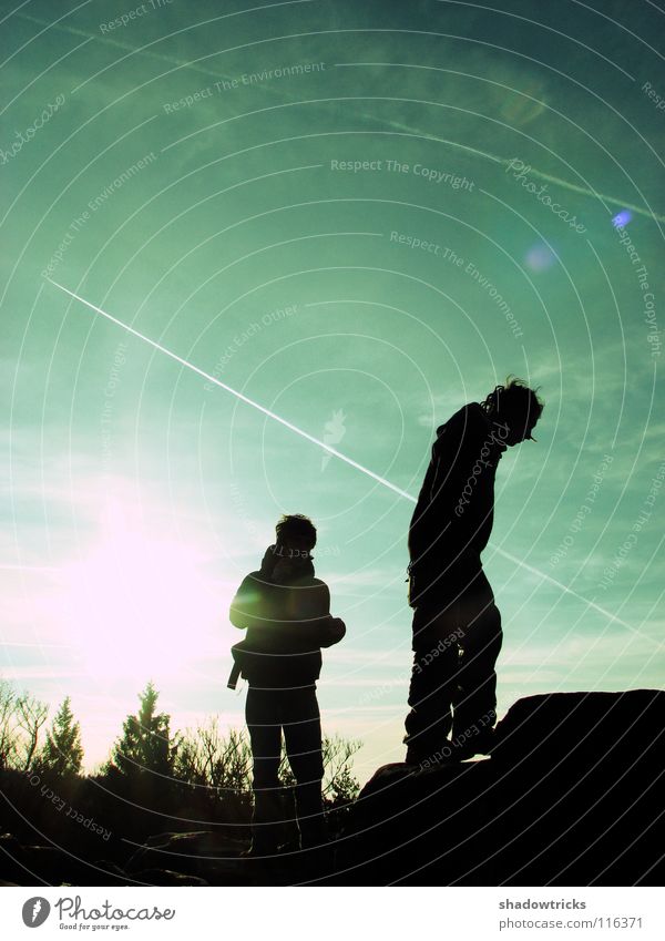 TWO PEOPLE. Back-light Dreadlocks Pure Hill Human being Sky Freedom Sun Silhouette Nature pure nature Wild animal wildlife Mountain Perspective Natural