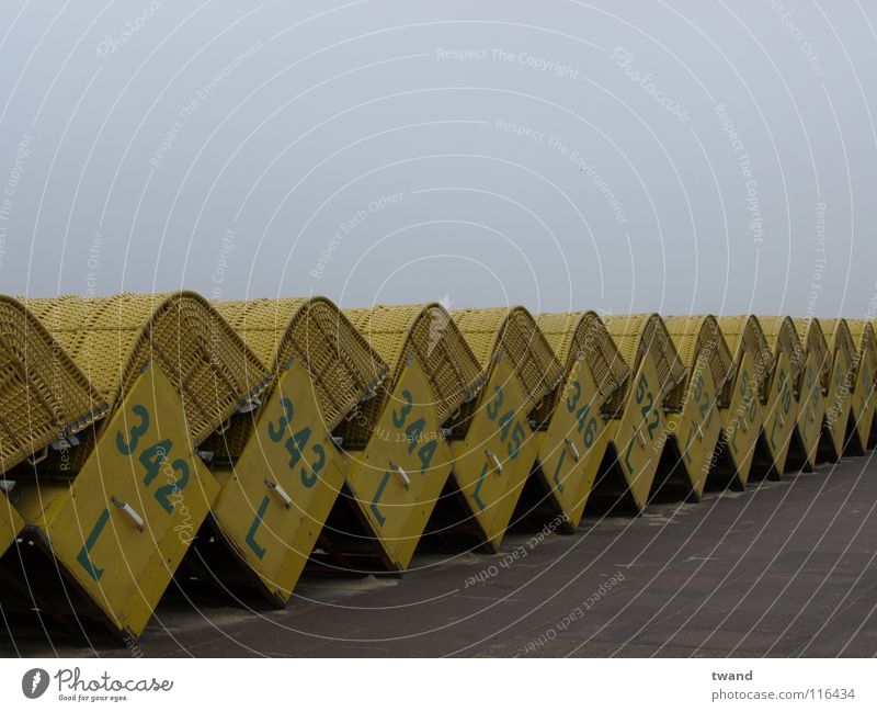 beach chair Beach chair Gray Yellow Vacation & Travel Ocean Coast Gloomy Row North Sea