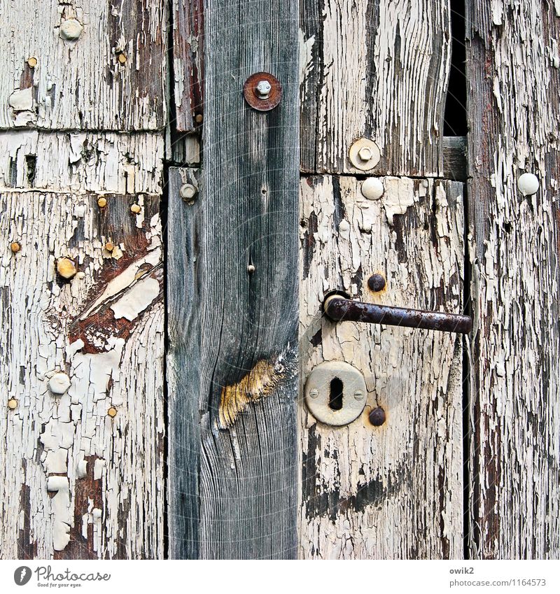 Old Gate Door To dry up Historic Decline Transience Destruction Dye Doorknob Door handle Wood Portal Keyhole Abrasion Crack & Rip & Tear Ravages of time