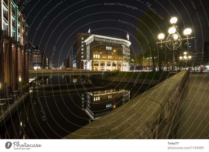 Hamburg Alsterfleet Night IIII Vacation & Travel Summer Environment Nature Waves Lakeside River bank Town Port City City hall Manmade structures Building