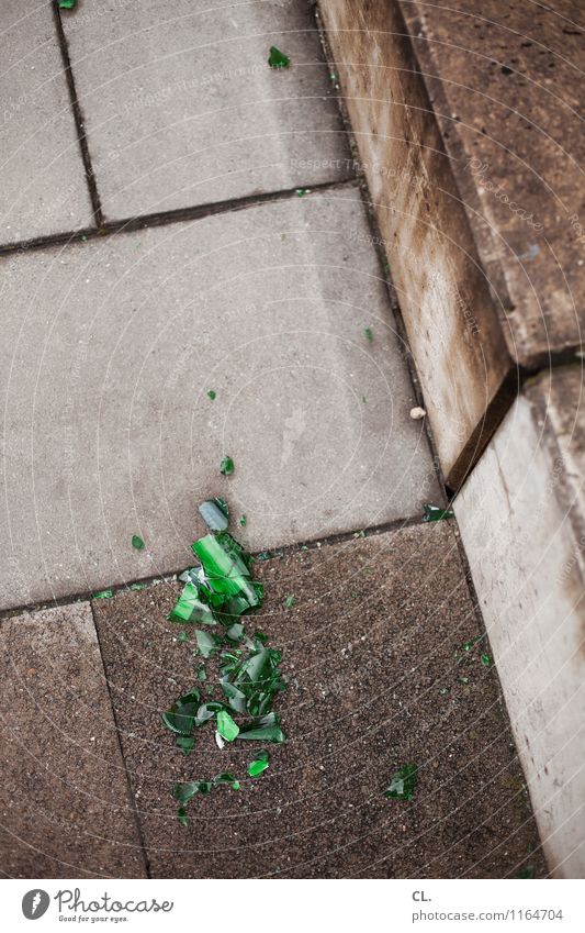 have a beer Alcoholic drinks Beer Stairs Shard Ground Bottle of beer Stone Glass Broken Gray Green Alcoholism Anger Frustration Aggression Force Destruction