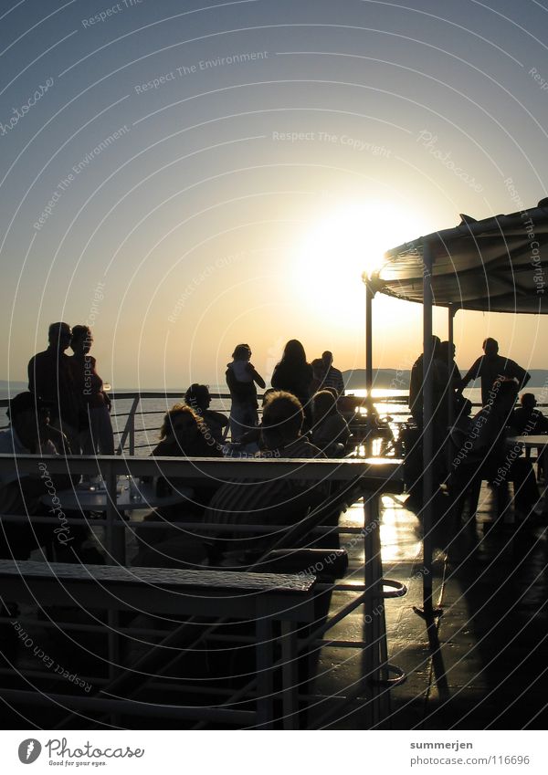 boatz_people Sunset Watercraft Ferry Man Woman Light and shadow Looking To enjoy Railing Romance Vacation & Travel Beautiful Joy Croatia Ocean Friendship
