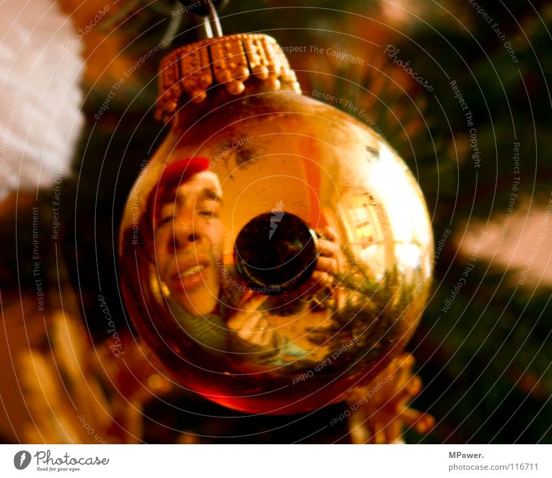 ball weight Winter Sphere Cute Gold Goblin Glitter Ball Christmas & Advent Mirror image Distorted Vaulting Fisheye Lens Reflection Santa Claus Face Masculine