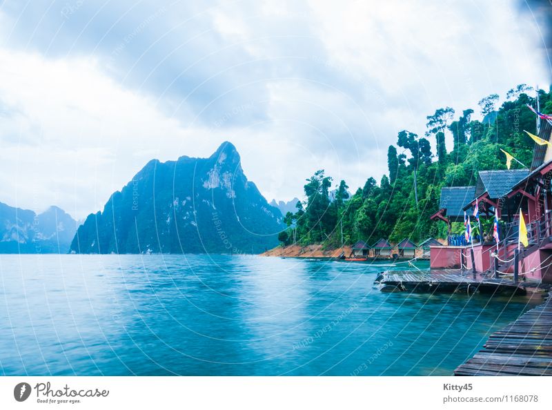 Lakeside cottages and mountains Vacation & Travel Tourism Summer Sun Mountain Culture Nature Landscape Plant Sky Clouds Tree Leaf Meadow Forest Virgin forest