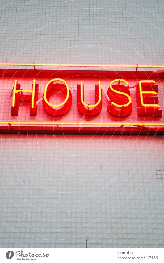 house House (Residential Structure) Techno Electronic Loud Handbill Neon sign Advertising Flow Wall (building) Red Heading Club Party Clubbing Double bass Dance