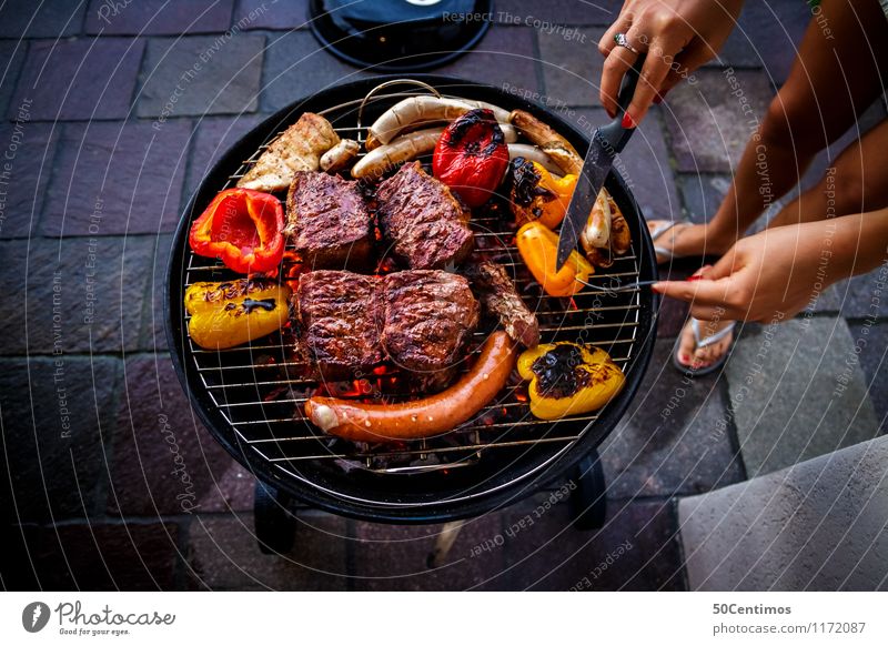 The barbecue season is open Meat Sausage Vegetable Steak Pepper Nutrition Dinner Banquet Luxury Healthy Healthy Eating Leisure and hobbies Barbecue (event)