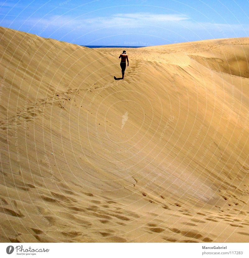 beyond the horizon Footprint Horizon Ocean Vacation & Travel Reach Earth Sand Beach dune Tracks Blue sky not surrender sb./sth. Target