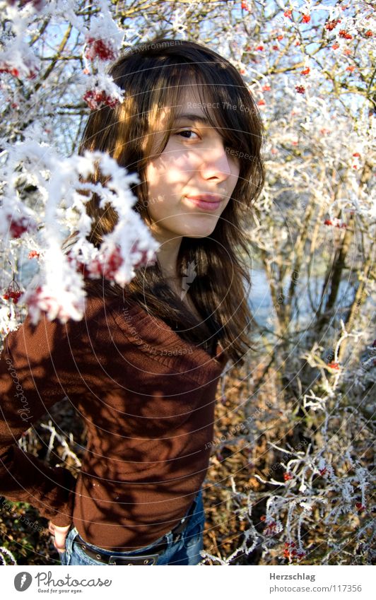 to be frozen 2.0 Winter Brown Human being Cold Physics Blossom Happiness Photo shoot Nakia White tree portait Mouth Nose Warmth symphathy likeable
