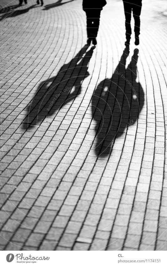 Long shadows Human being Adults Life 2 Beautiful weather Transport Traffic infrastructure Pedestrian Lanes & trails Movement Going Black & white photo