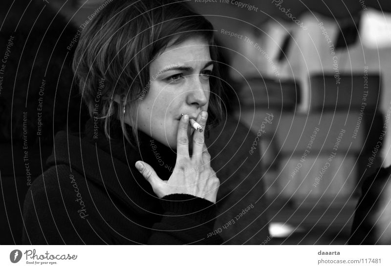 smoke. forbid Lady Black & white photo bw woman French France outside sommieres face