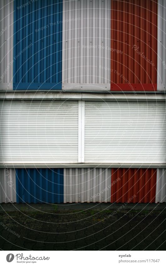 WINDOWS IN FRENCH III Window Sleep Dark Closed Wall (building) Building Tin Roller blind Safety France Stripe Fashioned Multicoloured Vertical Derelict