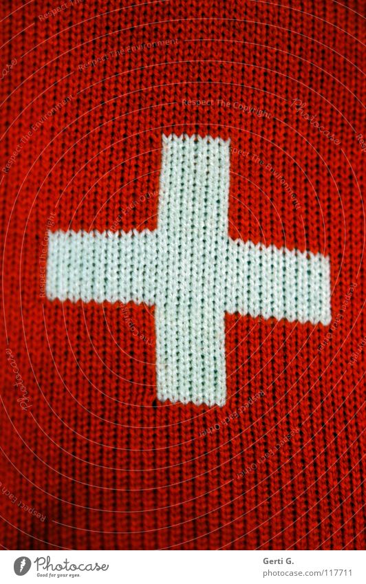 here you will be helped... Swiss flag Flag Symbols and metaphors Coat of arms Ensign Rectangle Rope Craft (trade) Knit Wool Sewing thread Two-tone Switzerland