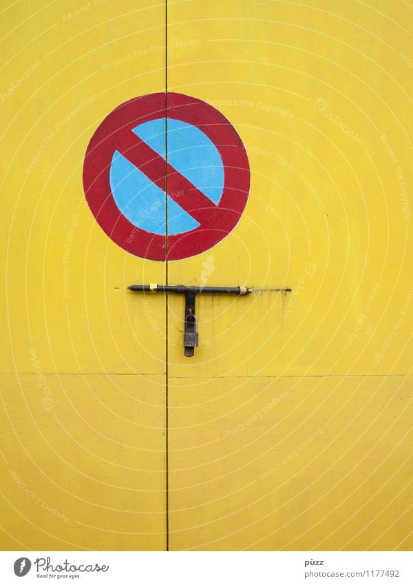 Not here! Deserted House (Residential Structure) Hut Building Door Transport Motoring Road sign Wood Sign Signs and labeling Signage Warning sign Lock Blue