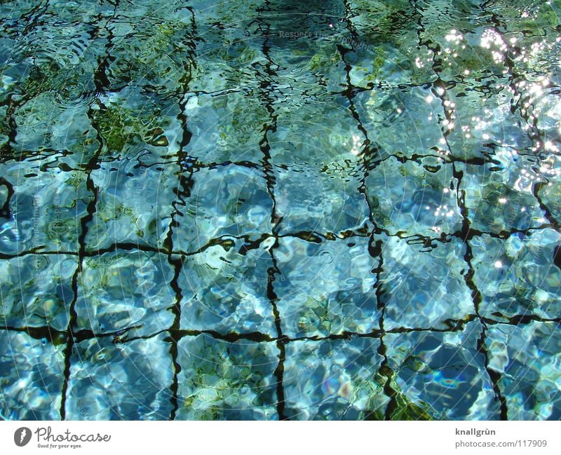Light breaks Swimming pool Refraction Sunbeam Green Square Summer Water Tile Reflection Bright Basin Line Blur