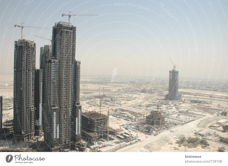 Business Bay 002 Dubai United Arab Emirates Construction site Crane High-rise Sand Morning Desert Sun Escape Tower executive towers Dubai Holding enamel