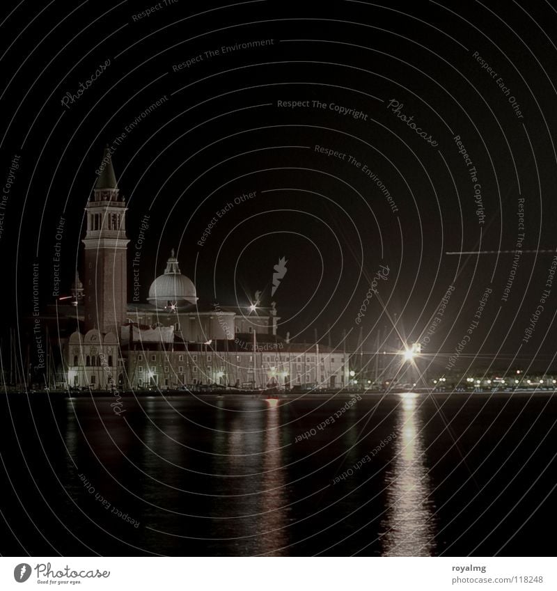 ...black Venice Evening Night Black Light Airplane Domed roof Ocean Reflection Historic House of worship Italy Cathedral Tower Water River Coast Harbour