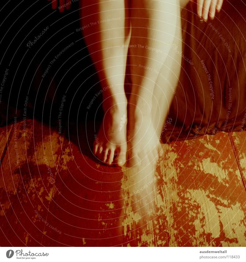 advance Feminine Hand Toes Black Long exposure Emotions Analog Human being self Legs Feet Floor covering . red Movement negative scan color Colour Interior shot