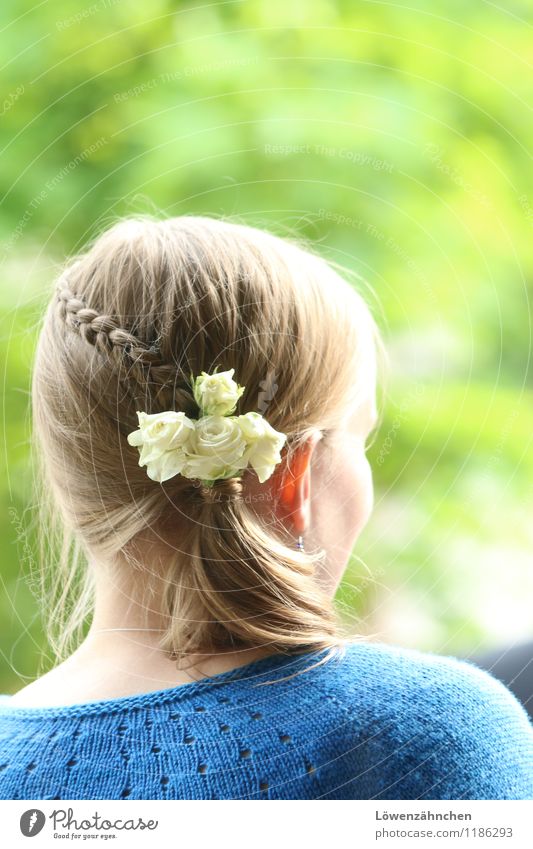 wedding details V Feminine Young woman Youth (Young adults) Head Hair and hairstyles 18 - 30 years Adults Rose Cardigan Accessory Blonde Braids Looking Esthetic