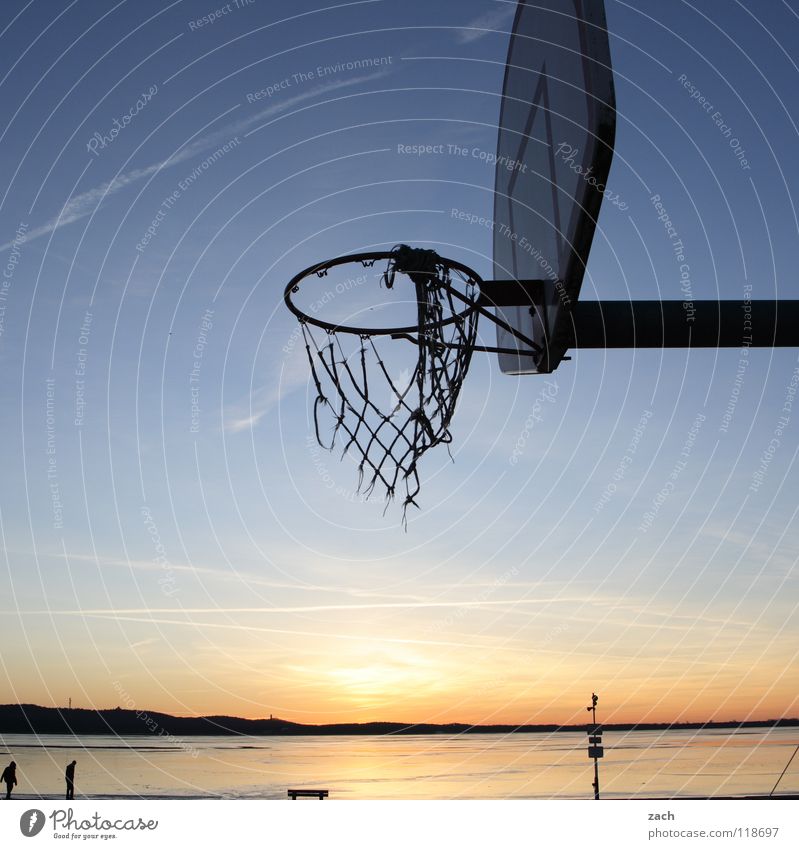 basket case Basketball Basketball basket Sports Beach Sunset Lake Water Playing Throw Back-light Twilight Shadow Reflection