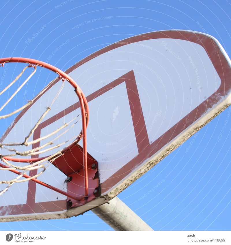 Basketcase II Playing Sports Ball sports Throw Blue Basketball basket Colour photo Exterior shot Deserted Copy Space top Day Worm's-eye view