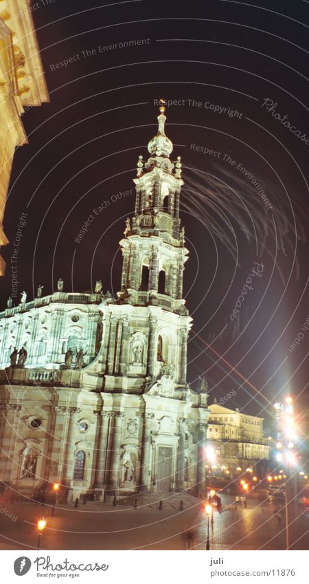 Cathedral in Dresden Night Light Long exposure Dark House of worship Religion and faith