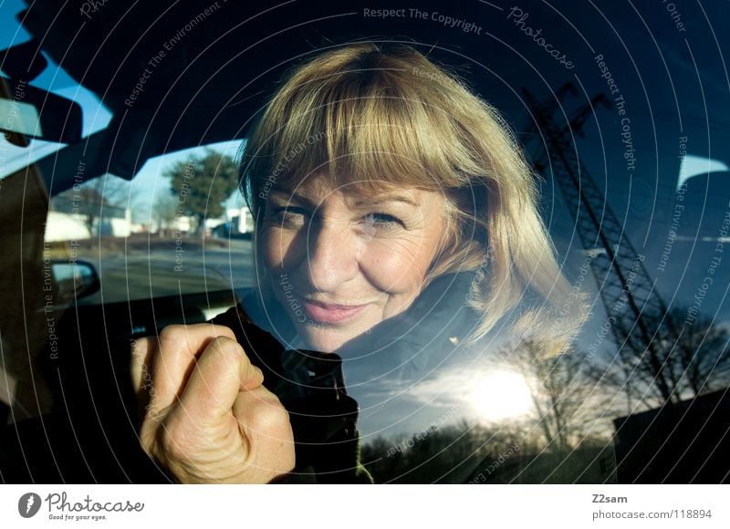 What now? Blonde Driving Window Fingers Woman Hand Portrait photograph Reflection Electricity pylon Transport Feminine Wide angle Road traffic Radiation