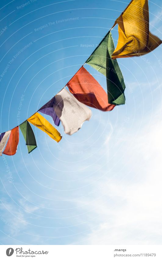 pennants Cloudless sky Beautiful weather Flag Prayer flags Hang Free Multicoloured Buddhism Religion and faith Colour photo Exterior shot Deserted