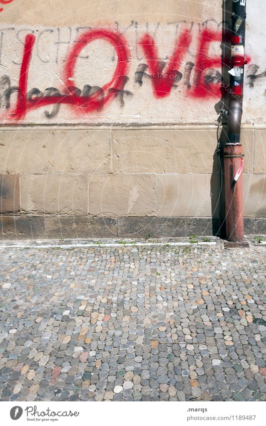 love Wall (barrier) Wall (building) Rain gutter Characters Graffiti Simple Emotions Love Infatuation Relationship Colour photo Exterior shot Copy Space bottom