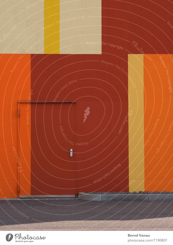 CAMOUFLAGE Sun House (Residential Structure) Architecture Door Stripe Tall Orange Red Colour Entrance Access Wall (building) Storage Hide Knob Asphalt Geometry