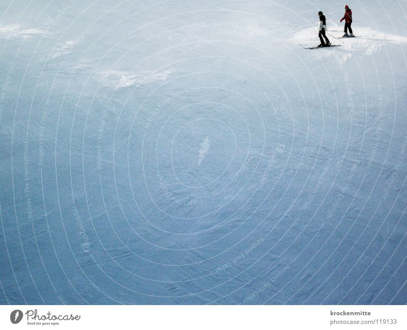 descent Winter Skiing Skier White Descent Skis 2 Winter sports Winter vacation Shadow Cold Aerial photograph Snow Ski run Tracks Downward slide Couple