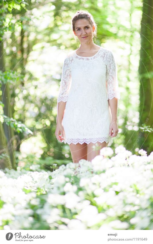 plain Feminine Young woman Youth (Young adults) 1 Human being 18 - 30 years Adults Plant Summer Beautiful weather Forest Dress Happiness Natural Green White
