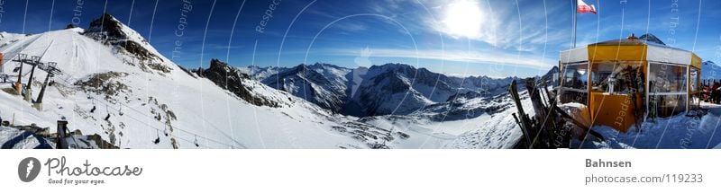 White Gold Skiing Winter Sun Federal State of Tyrol Austria Snowboard Skis Winter sports Mountain Hut Landscape Mayrhofen Blue sky Panorama (Format)