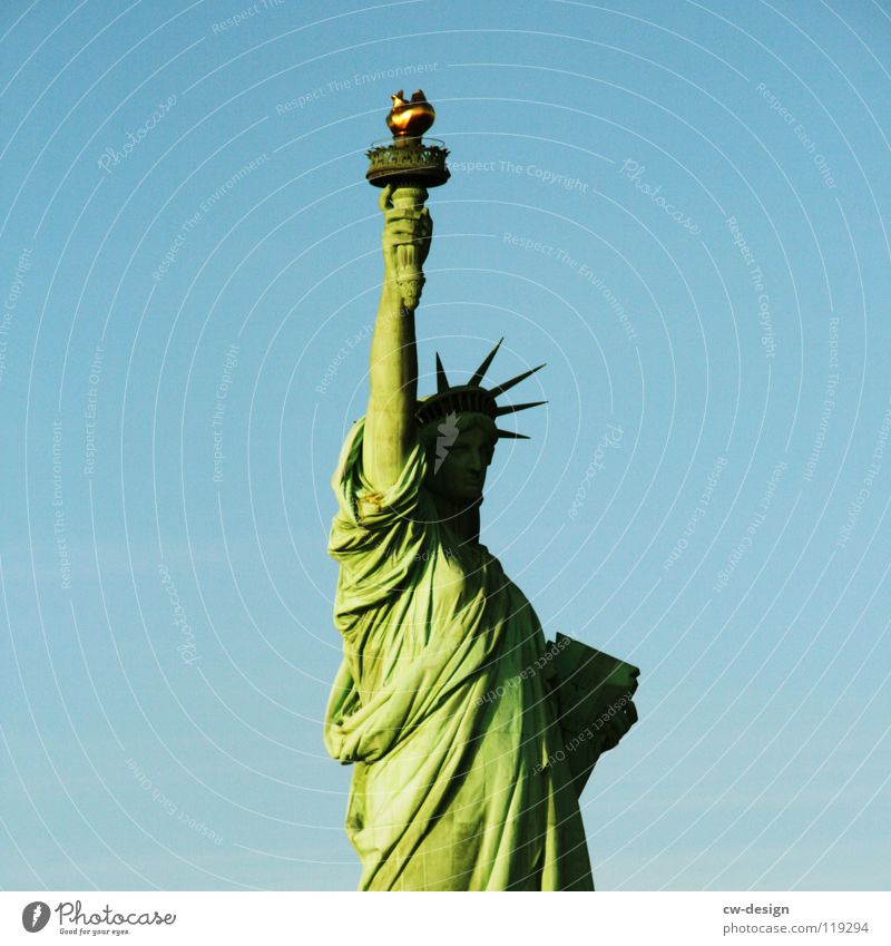 BEDLOE'S ISLAND? New York City Statue Welcome France USA Completion Minimalistic Isolated Image Patina Green Americas Costume Inscription Tall Right Hand