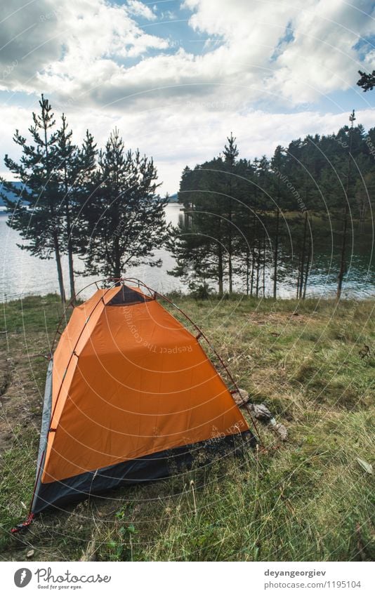 Tent in front of mountain dam Relaxation Leisure and hobbies Vacation & Travel Trip Camping Summer Nature Landscape Sky Tree Lake Green Dam water Rural