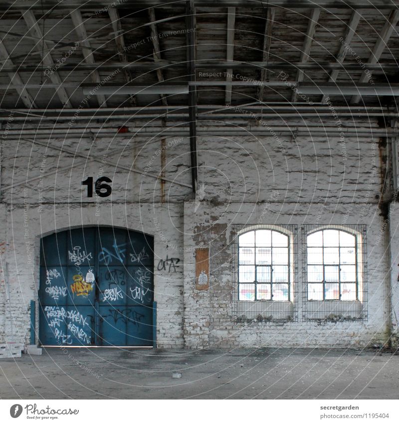 Take door number 16. Factory Industry Industrial plant Ruin Manmade structures Building Architecture Wall (barrier) Wall (building) Window Door Gate Old Dark
