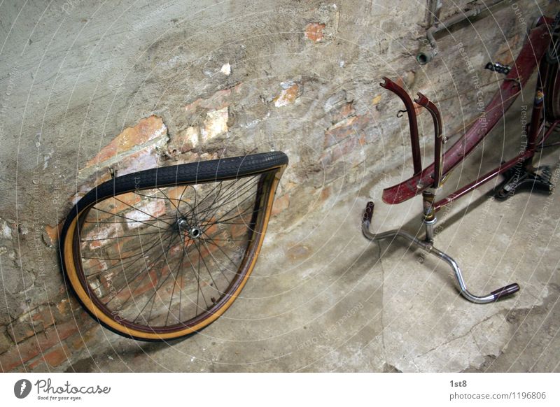 Daddy's already doing it. Transport Means of transport Cycling Bicycle Old Esthetic Historic Broken Original Gray Vintage car 8 Spokes Handlebars Repair