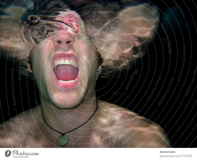 silent cry Scream Swimming pool Reflection Creepy Surface of water Panic Thriller Man Fear Dangerous Water Underwater photo Abstract Teeth