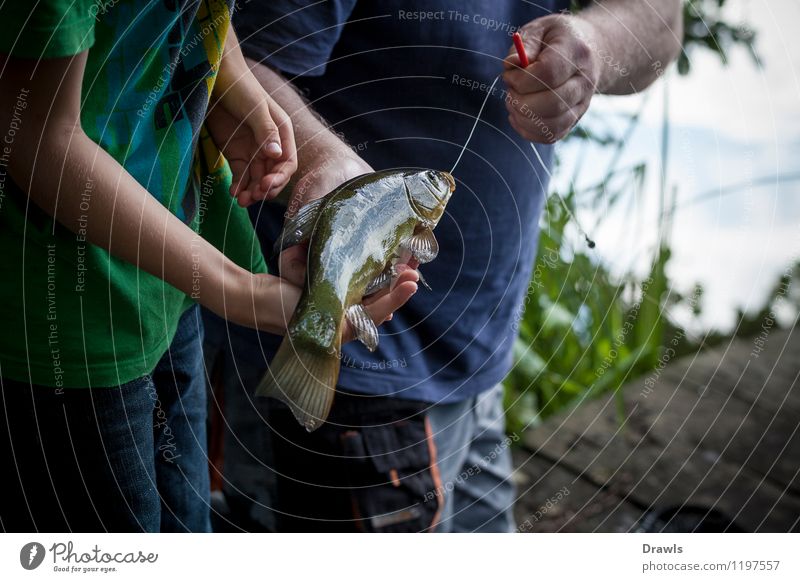 Happy Fisherman Holding Many Fish on a Hook Stock Photo - Image of