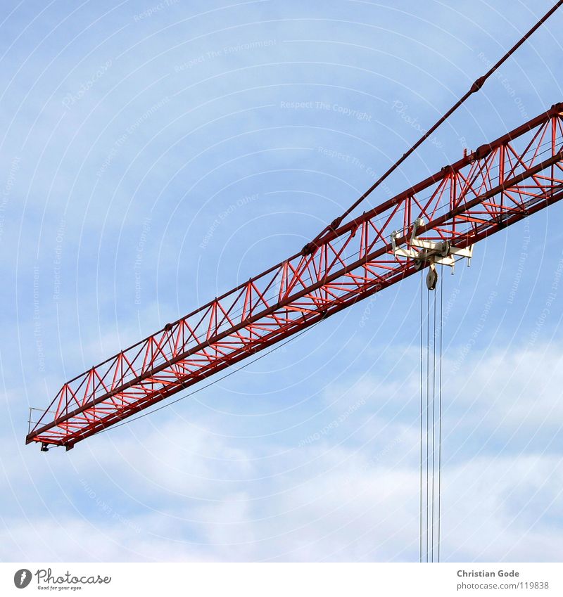 crane Crane Construction site Red New building Construction worker Truck Work and employment High-rise Steel Aspire Wire Clouds Craft (trade) Sky Blue Build