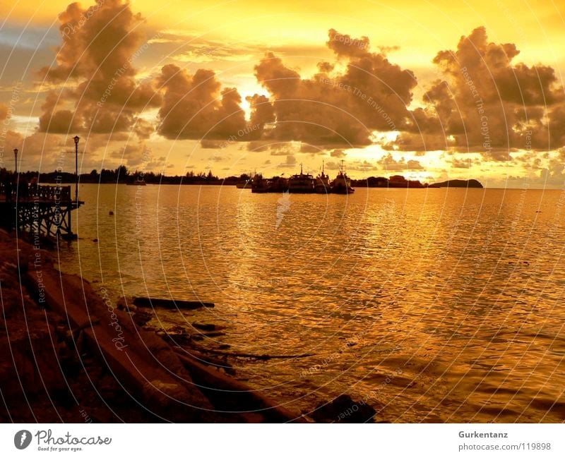 Borneo's Gold Malaya Promenade Sunset Watercraft Clouds Dusk Coast Jetty Ocean Harbour Beach kota kinabalu Evening Beautiful