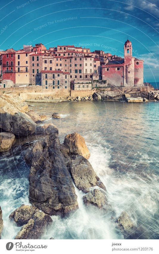 Tellaro Vacation & Travel Tourism Ocean Water Sky Beautiful weather Rock Waves Coast Italy Fishing village Deserted House (Residential Structure) Church Facade