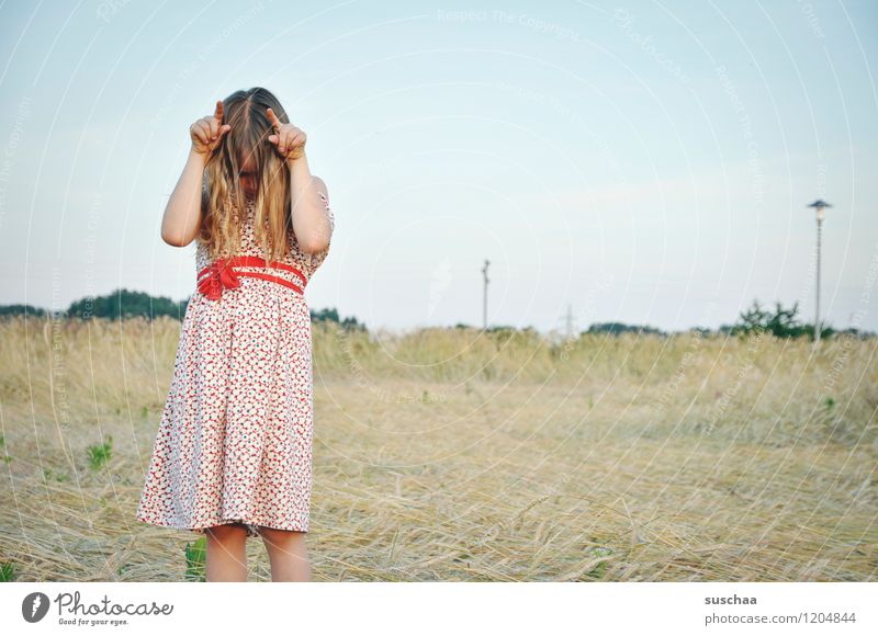 it was once in summer ....... Child Girl Infancy Freedom Parenting Retro Wild Playing Dress Hair and hairstyles Exterior shot Field Summer feminine young girl