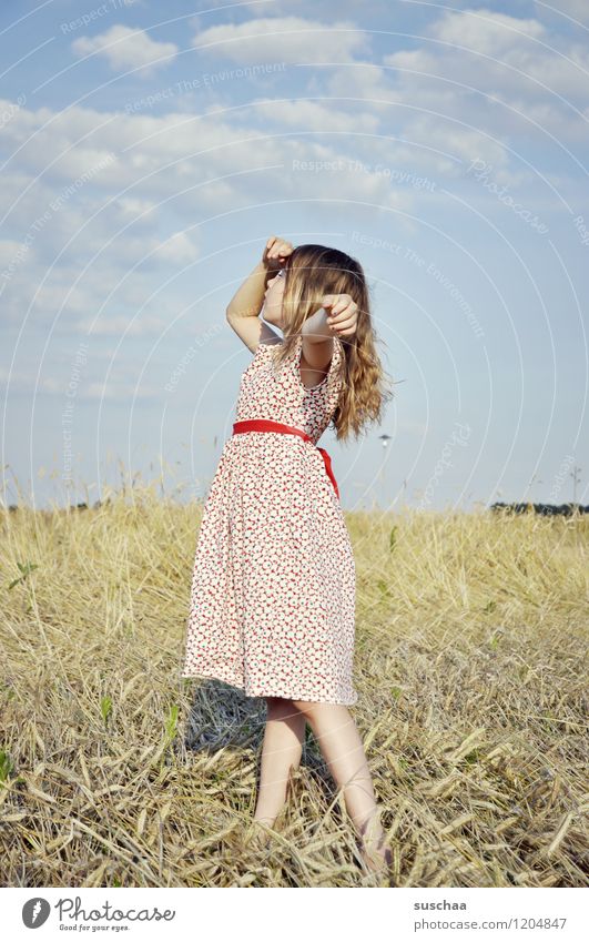 it was once in summer ....... Child Girl young girl Arm Hand Hair and hairstyles Dress Exterior shot Field Sky Nature Landscape Summer Gesture Dramatic art