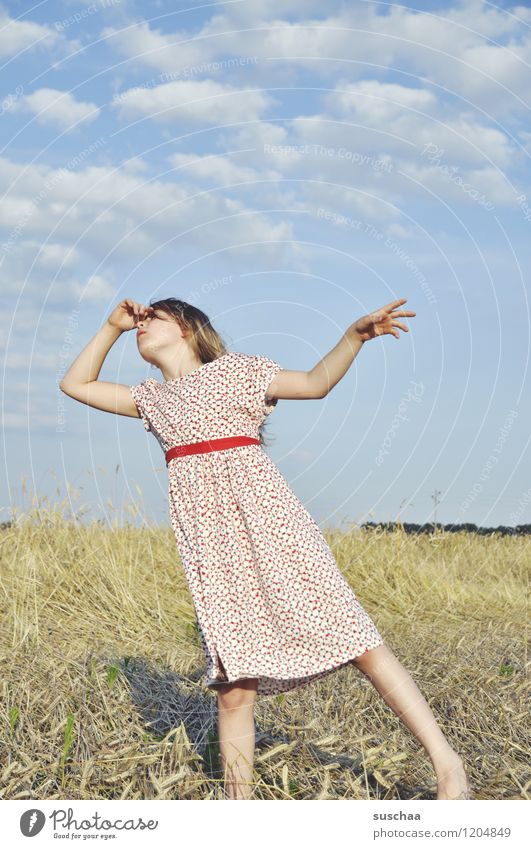 it was once in summer ...... Child Girl Face Arm Hand Hair and hairstyles Dress Exterior shot Field Sky Nature Landscape Summer Gesture Actor Dramatic art