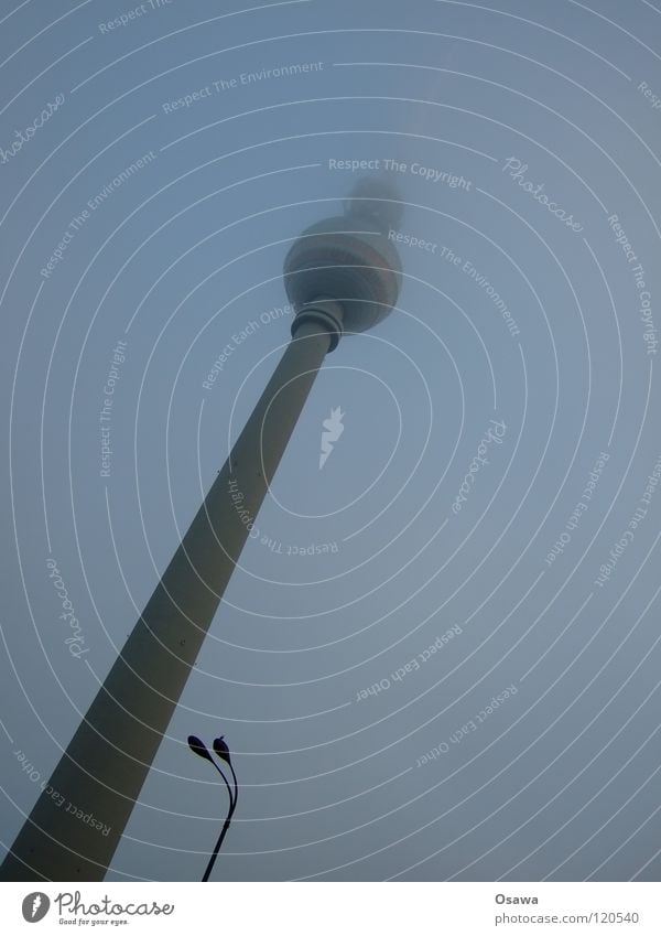 TV tower and lantern Alexanderplatz Middle Berlin East Building Manmade structures Landmark Fog Clouds Dark High fog Street lighting Lamp Light 2 Dreary Winter