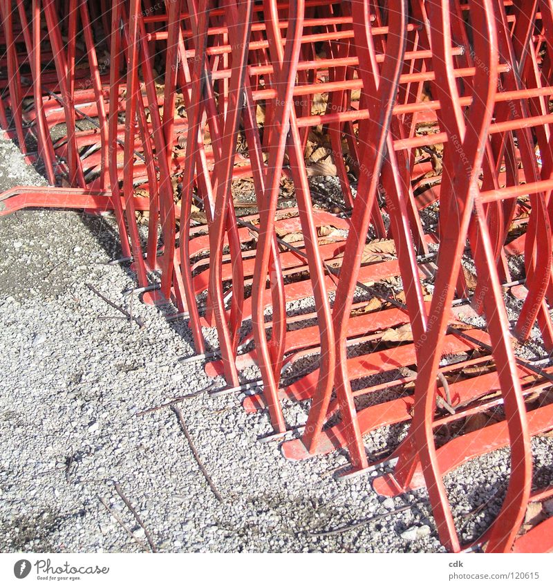 Folding chairs in the beer garden | square, practical, good. Chair Practical Function Stability Tidy up Undo Close Open out Untidy Chaos Arrange Beaded Clean