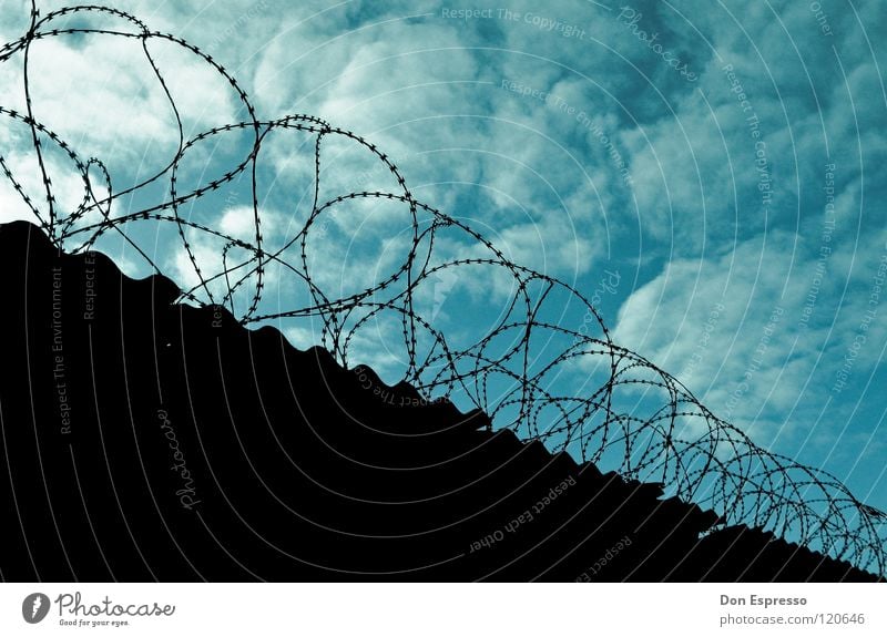 Guantanamo Freedom Sky Clouds Wall (barrier) Wall (building) Blue Safety Force Barbed wire Fence Captured Penitentiary Guard Jail sentence Convict Confine
