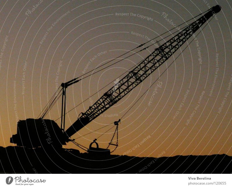 closing time Crane Construction site Sunset Sunrise Black Silhouette Shadow play Twilight Craft (trade) Technology Rope Sky Contrast