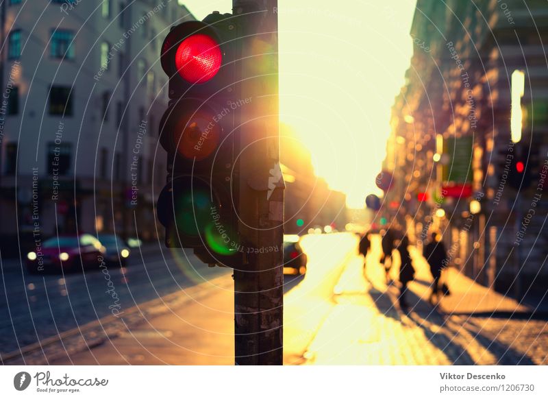 Traffic lights at night outdoors at sunset Vacation & Travel Summer Sky Town Transport Street Highway Car Driving Yellow Colour Sunset Shanghai blur Dusk